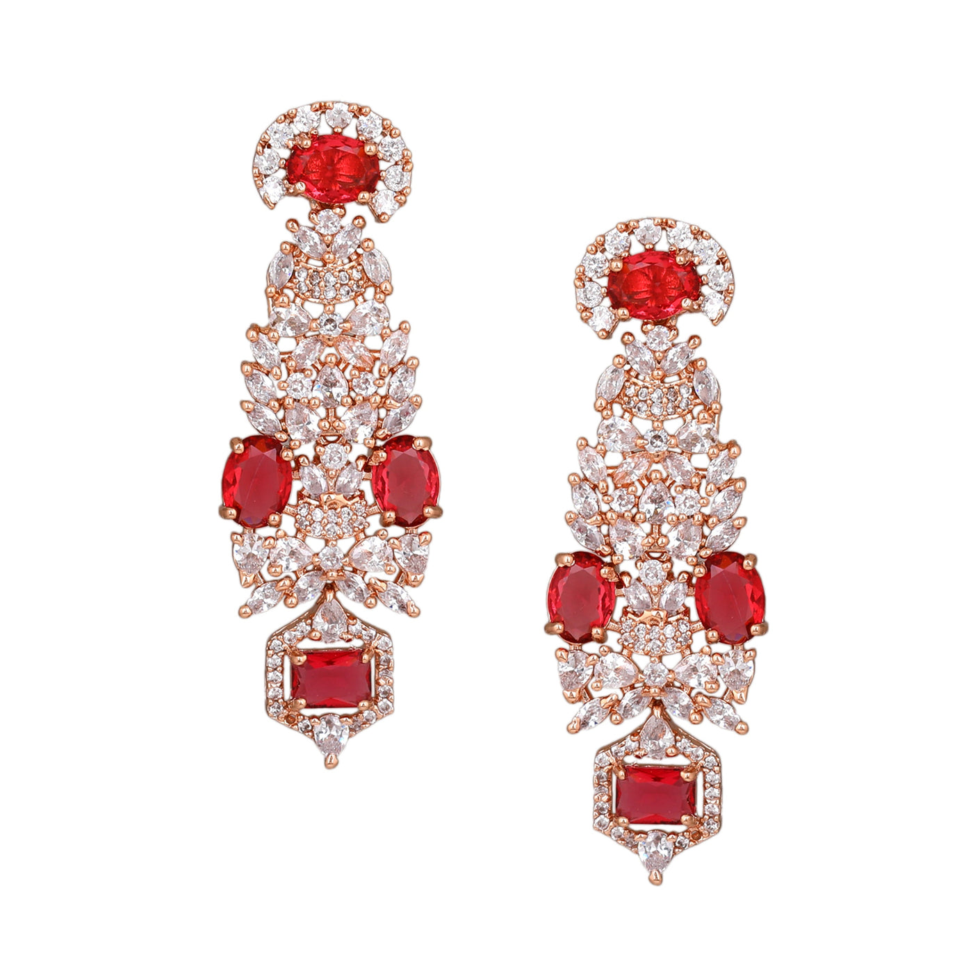 Estele Rose Gold Plated CZ Astonishing Earrings with Tourmaline Pink Stones for Women