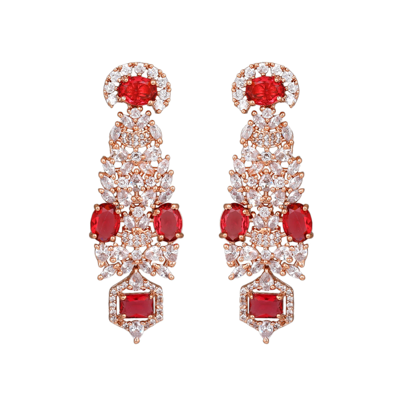 Estele Rose Gold Plated CZ Astonishing Earrings with Tourmaline Pink Stones for Women