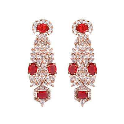 Estele Rose Gold Plated CZ Astonishing Earrings with Tourmaline Pink Stones for Women