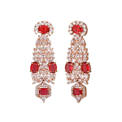 Estele Rose Gold Plated CZ Astonishing Earrings with Tourmaline Pink Stones for Women