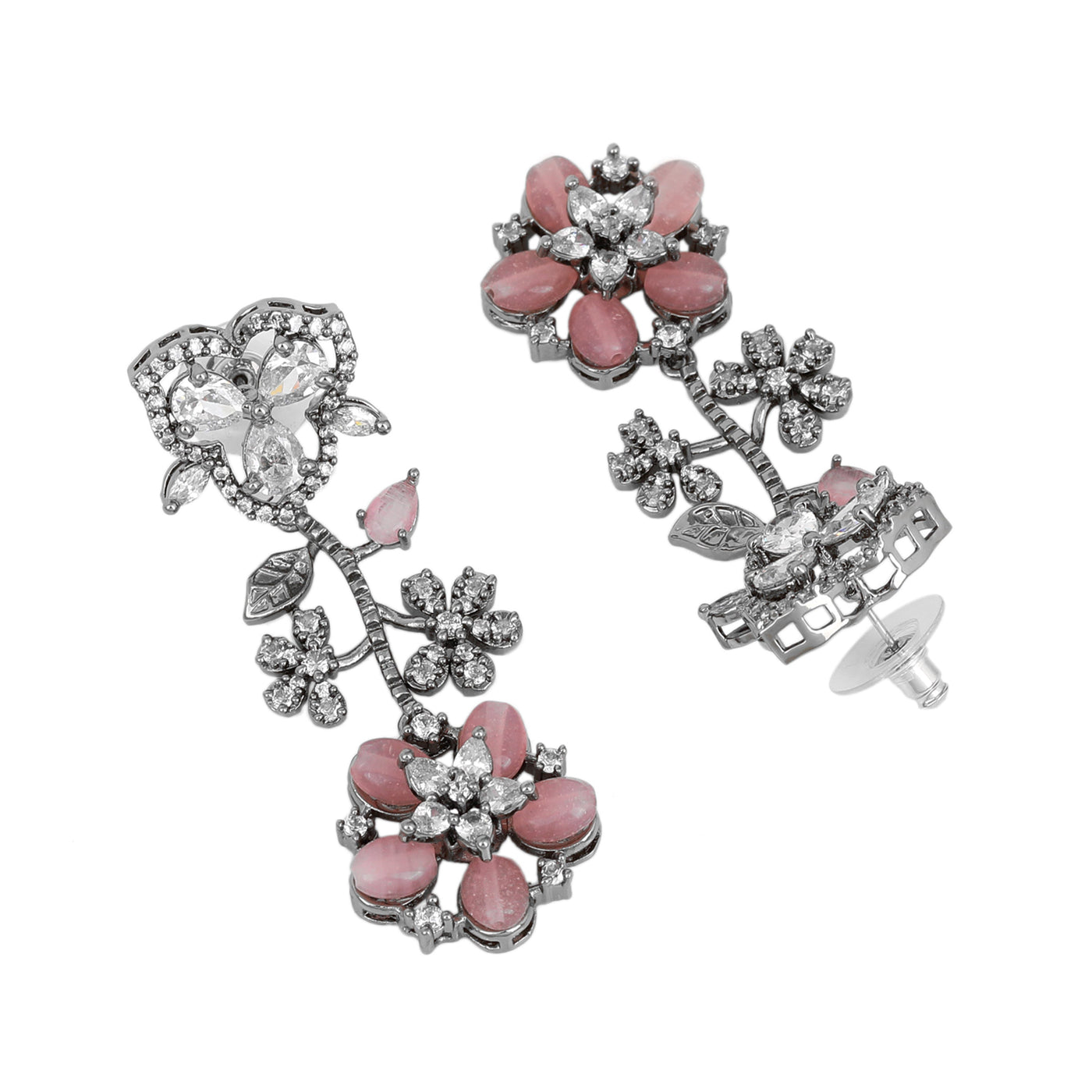 Estele Victorian Plated CZ Exquisite Floral Earrings with Mint Pink Stones for Women