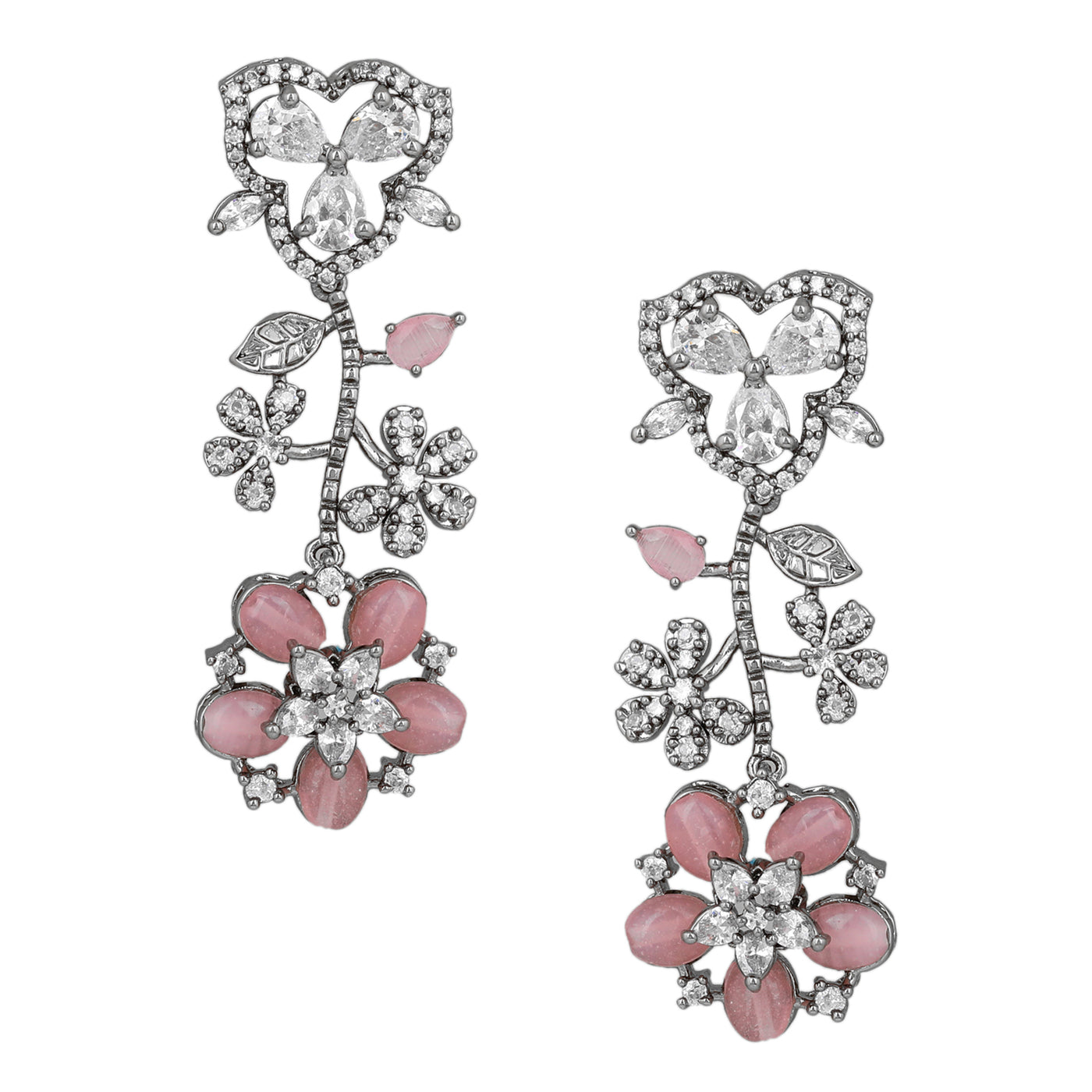 Estele Victorian Plated CZ Glamorous Floral Necklace Set with Mint Pink Beads for Women