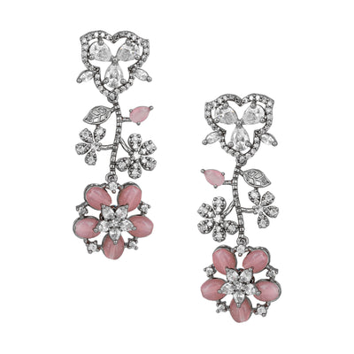 Estele Victorian Plated CZ Exquisite Floral Earrings with Mint Pink Stones for Women