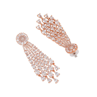 Estele Rose Gold Plated CZ Shimmering Earrings with White Stones for Women