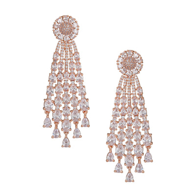 Estele Rose Gold Plated CZ Shimmering Earrings with White Stones for Women