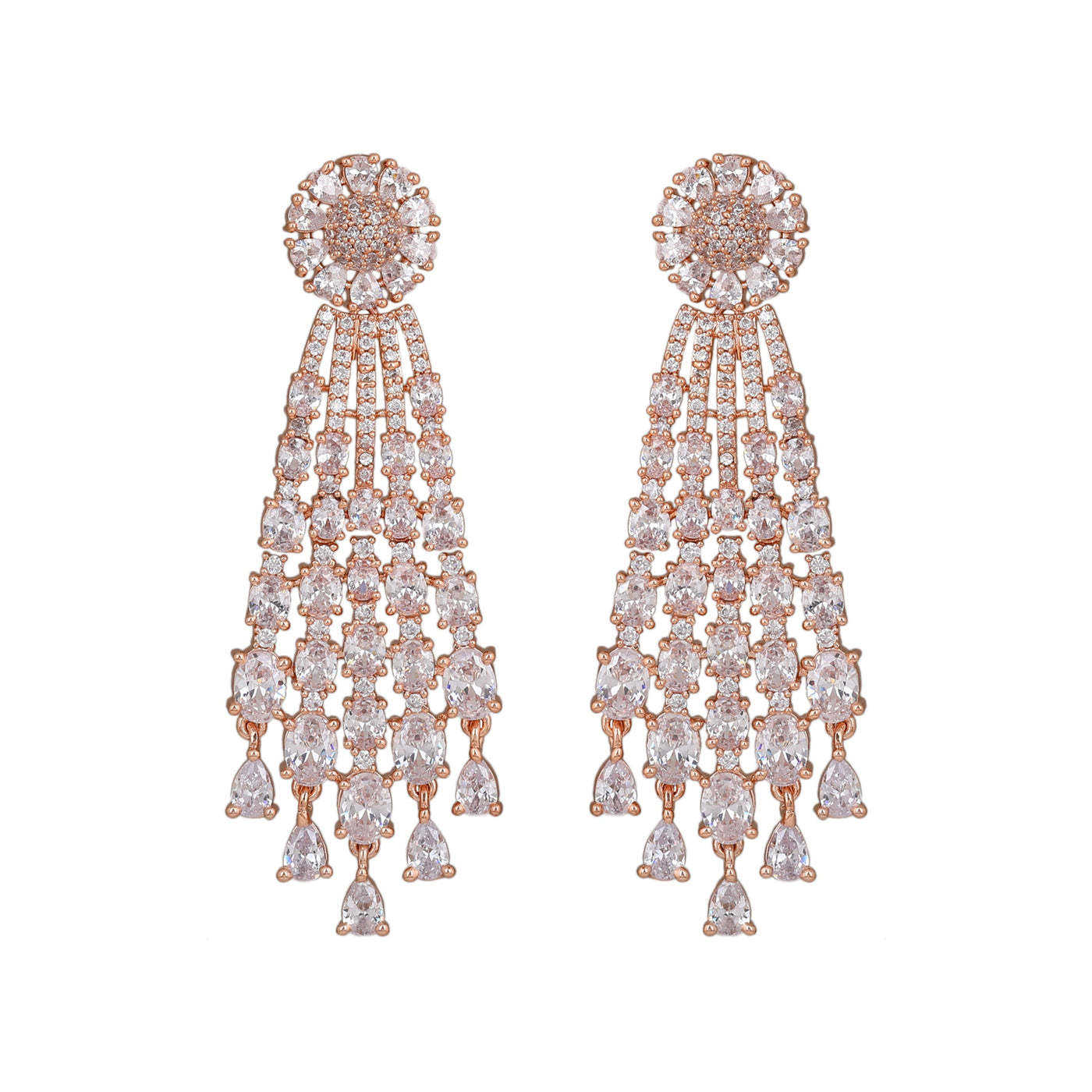 Estele Rose Gold Plated CZ Shimmering Earrings with White Stones for Women