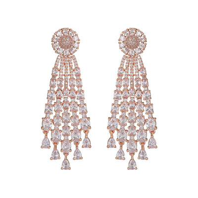 Estele Rose Gold Plated CZ Shimmering Earrings with White Stones for Women