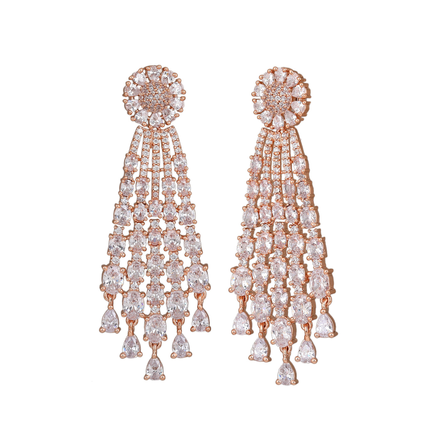 Estele Rose Gold Plated CZ Shimmering Earrings with White Stones for Women