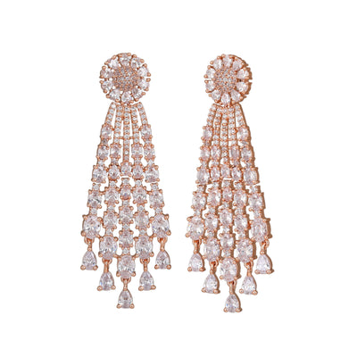 Estele Rose Gold Plated CZ Shimmering Earrings with White Stones for Women