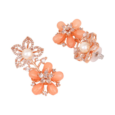 Estele Rose Gold Plated CZ Dazzling Daisy Earrings with Mint Orange Stones for Women