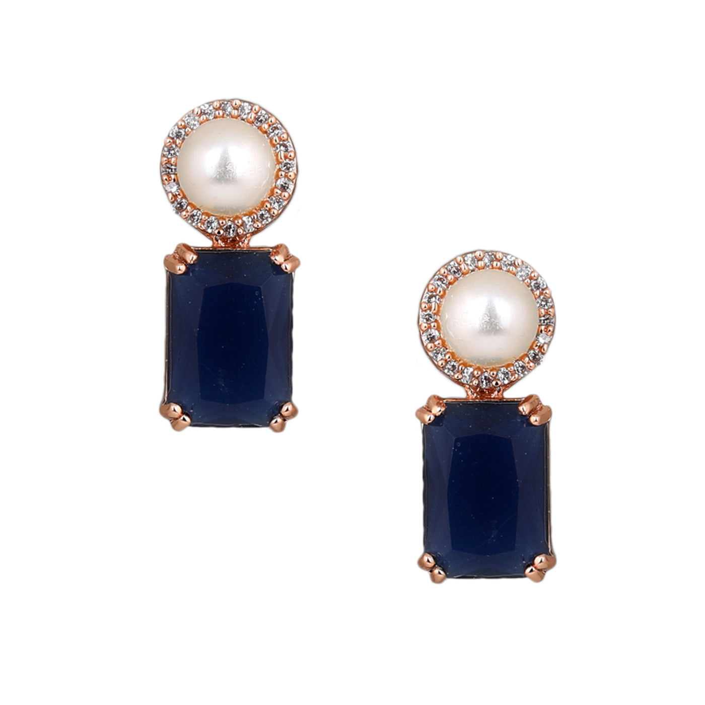 Estele Rose Gold Plated CZ Lovely Earrings with Blue Stones for Women