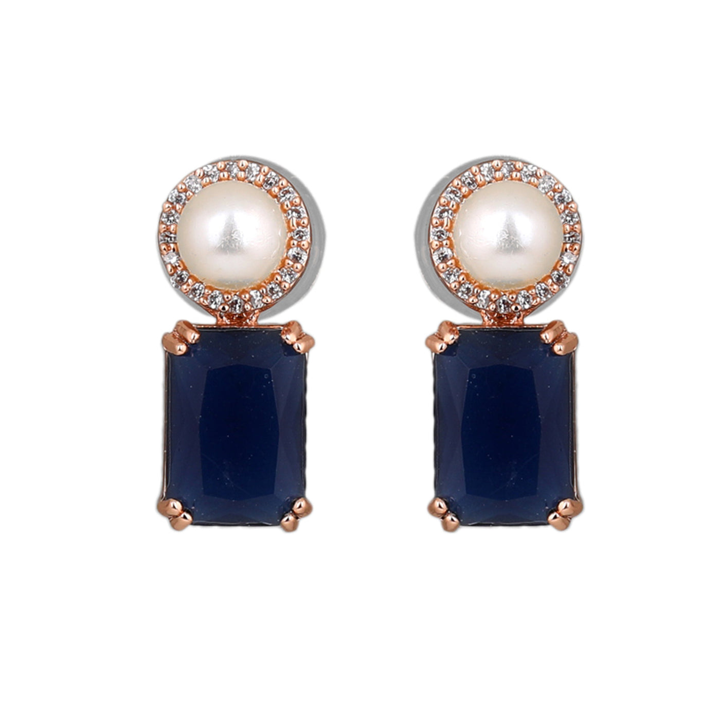 Estele Rose Gold Plated CZ Lovely Earrings with Blue Stones for Women