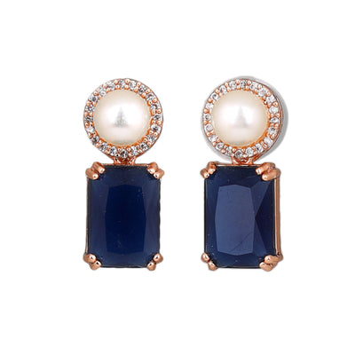 Estele Rose Gold Plated CZ Lovely Earrings with Blue Stones for Women