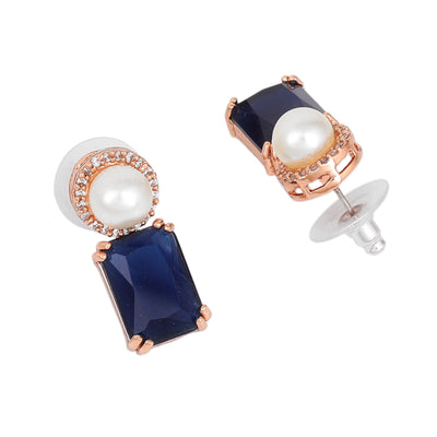 Estele Rose Gold Plated CZ Lovely Earrings with Blue Stones for Women