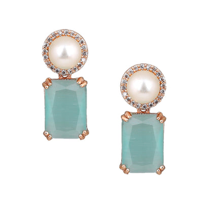 Estele Rose Gold Plated CZ Lovely Earrings with Mint Green Stones for Women