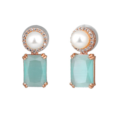 Estele Rose Gold Plated CZ Lovely Earrings with Mint Green Stones for Women