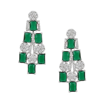 Estele Rhodium Plated CZ Shimmering Necklace Set with Green Stones for Women