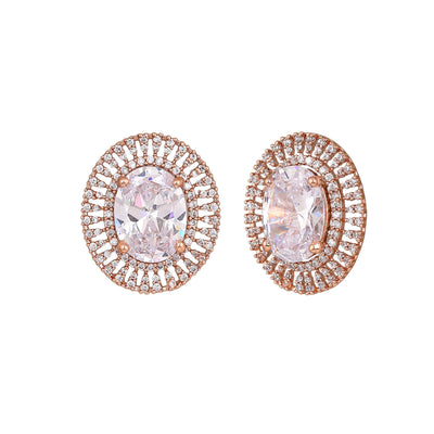 Estele Rose Gold Plated CZ Circular Designer Stud Earrings with White Stones for Women