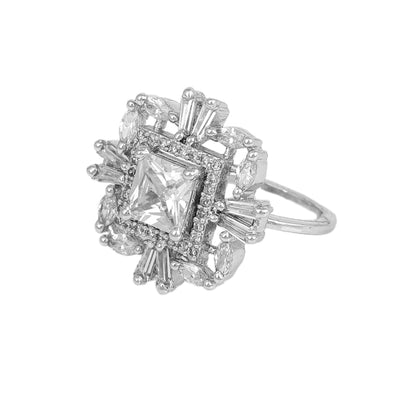 Estele Rhodium Plated CZ Gorgeous Finger Ring for Women(Adjustable)