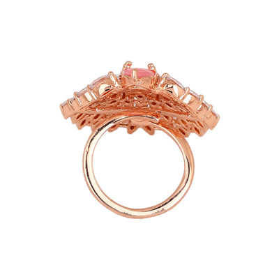 Estele Rose Gold Plated CZ Ravishing Finger Ring with Mint Pink Stones for Women(Adjustable)