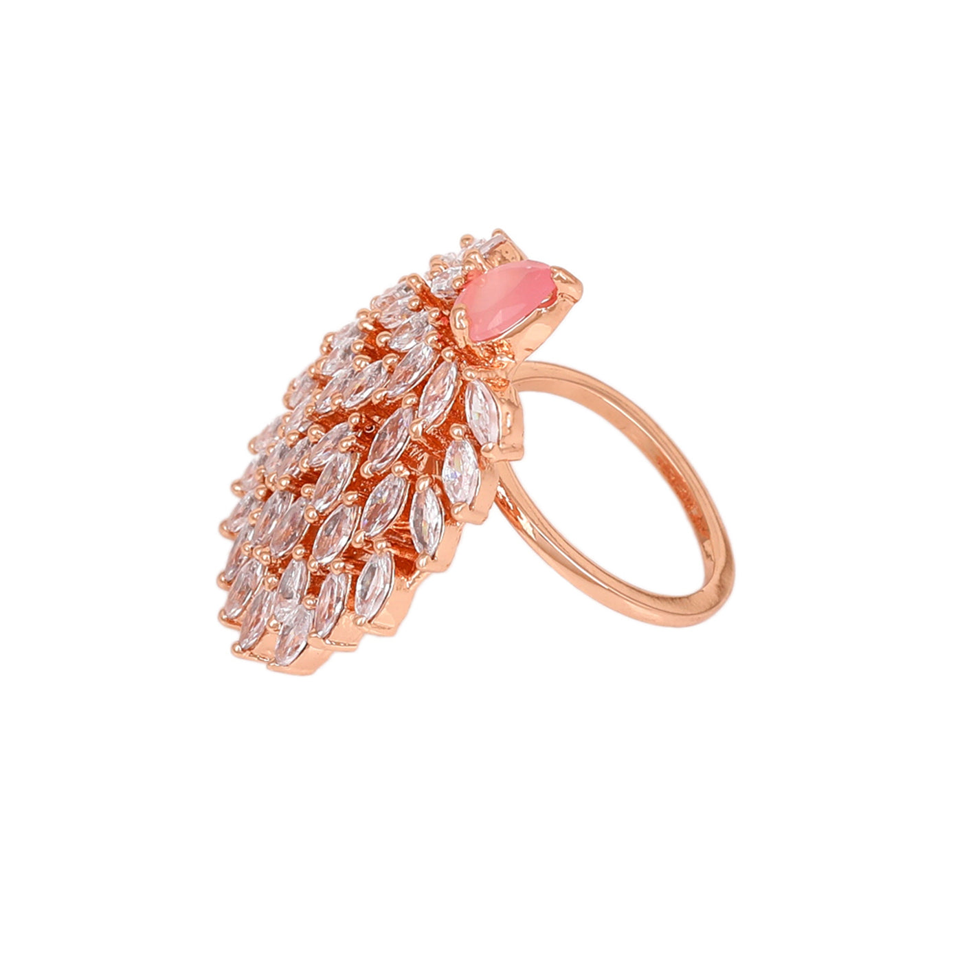 Estele Rose Gold Plated CZ Ravishing Finger Ring with Mint Pink Stones for Women(Adjustable)