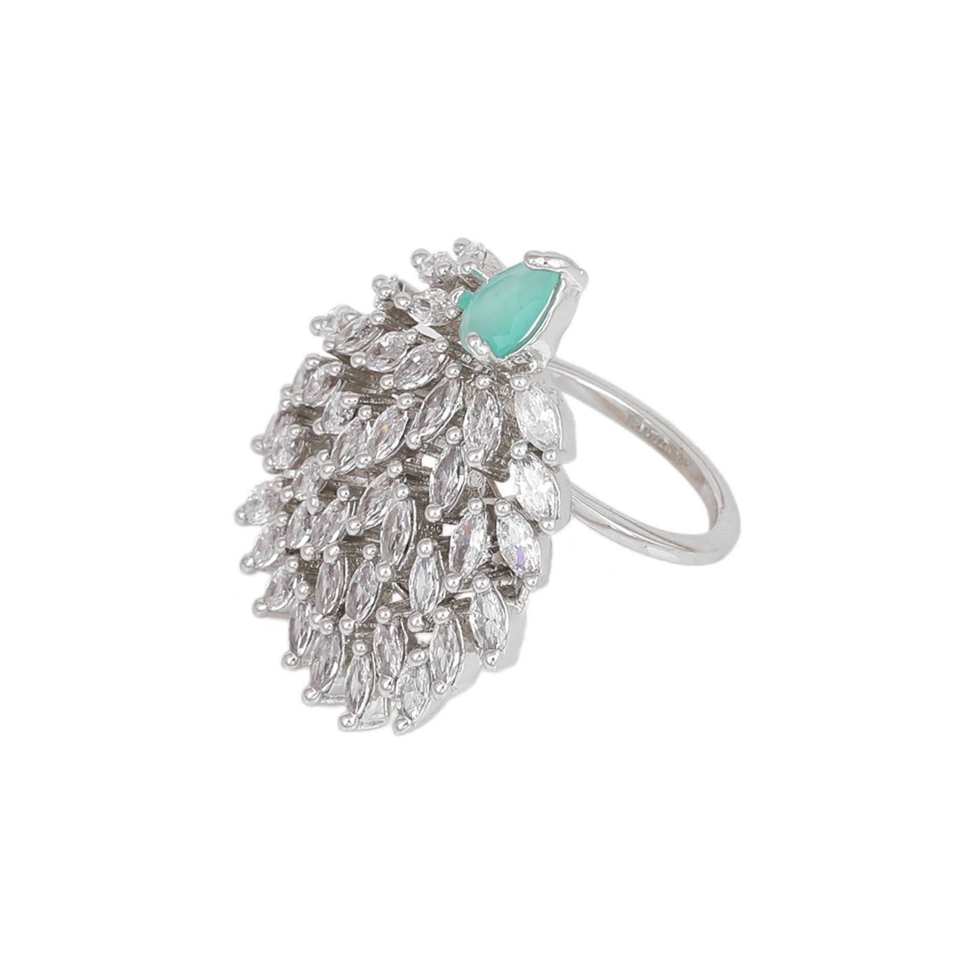 Estele Rhodium Plated CZ Ravishing Finger Ring with Mint Green Stones for Women(Adjustable)