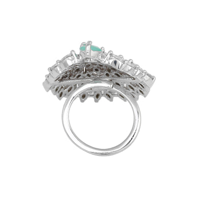 Estele Rhodium Plated CZ Ravishing Finger Ring with Mint Green Stones for Women(Adjustable)