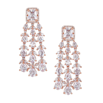 Estele Rose Gold Plated CZ Ravishing Earrings with White Stones for Women