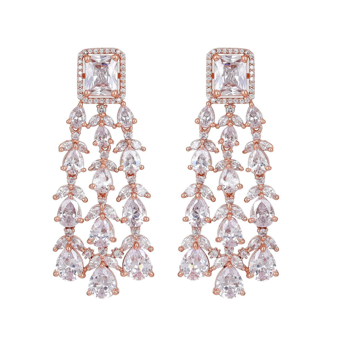 Estele Rose Gold Plated CZ Ravishing Earrings with White Stones for Women