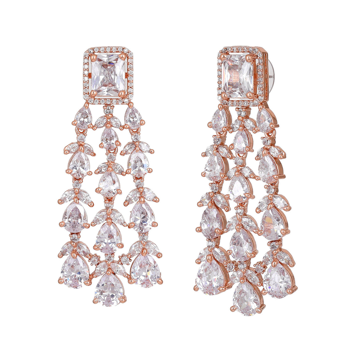 Estele Rose Gold Plated CZ Ravishing Earrings with White Stones for Women