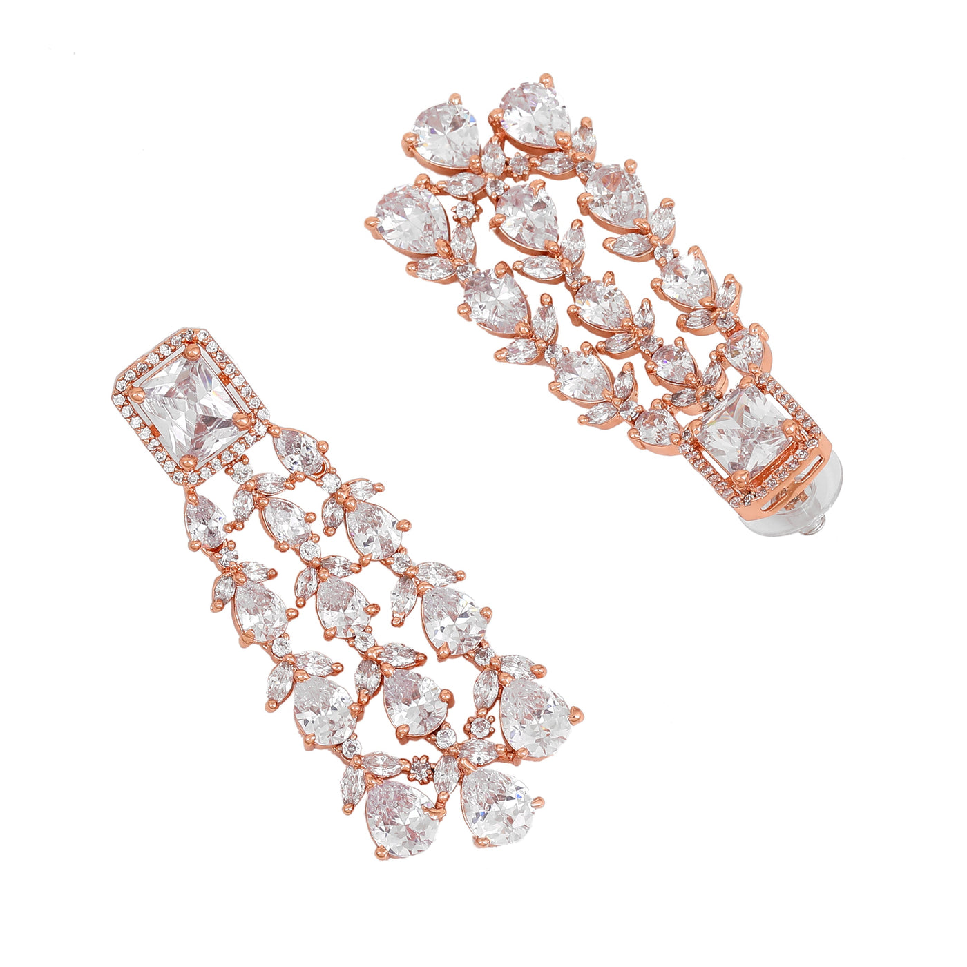 Estele Rose Gold Plated CZ Ravishing Earrings with White Stones for Women