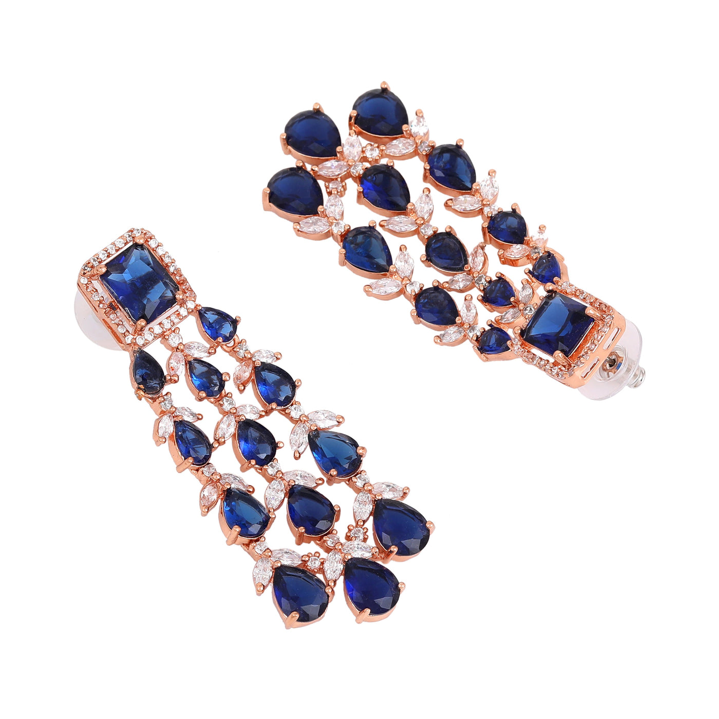 Estele Rose Gold Plated CZ Ravishing Earrings with Blue Stones for Women