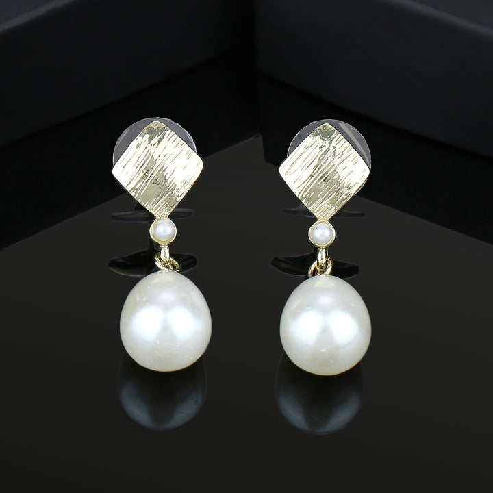 Estele Gold Plated Textured Pearl Drop Earrings for Girls and Women