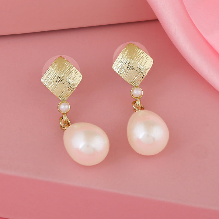 Estele Gold Plated Textured Pearl Drop Earrings for Girls and Women