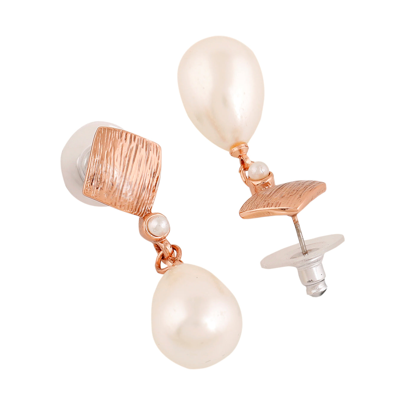 Estele Rose Gold Plated Textured Pearl Drop Earrings for Girls and Women