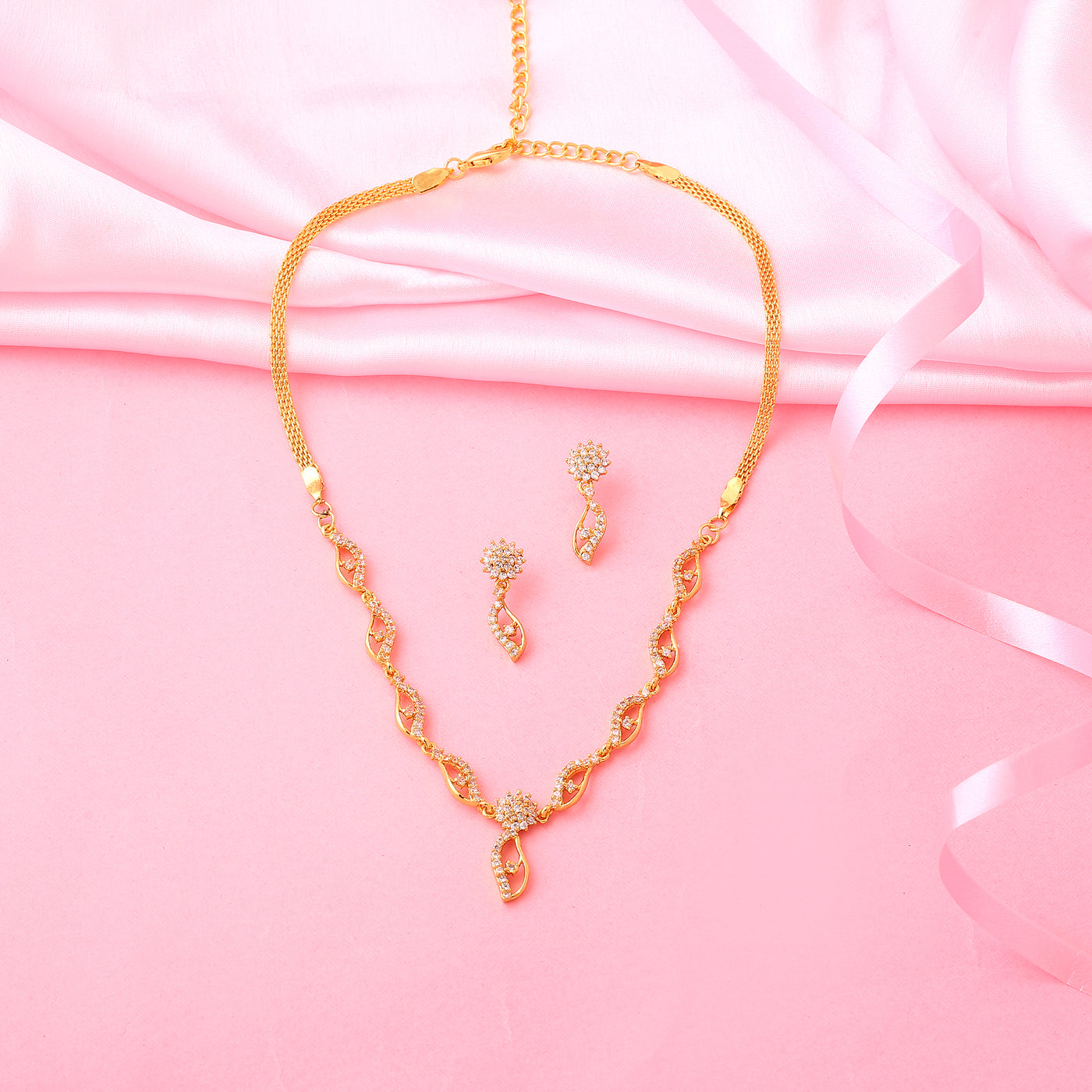 Estele Gold Plated CZ Elegant Necklace Set for Women