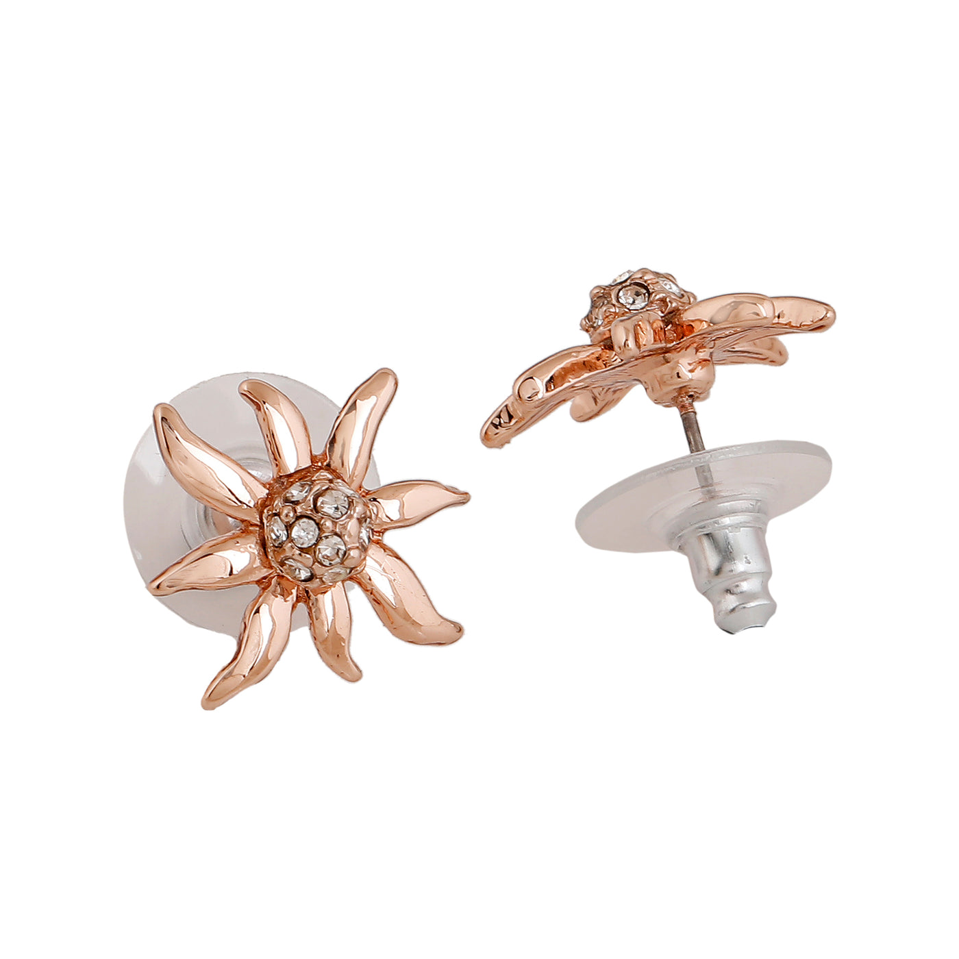 Estele Rose Gold Plated Star Shaped Stud Earrings with Crystals for Women
