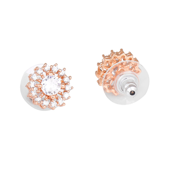 Estele Rose Gold Plated CZ Flower Designer Pendant Set with White Stones for Women