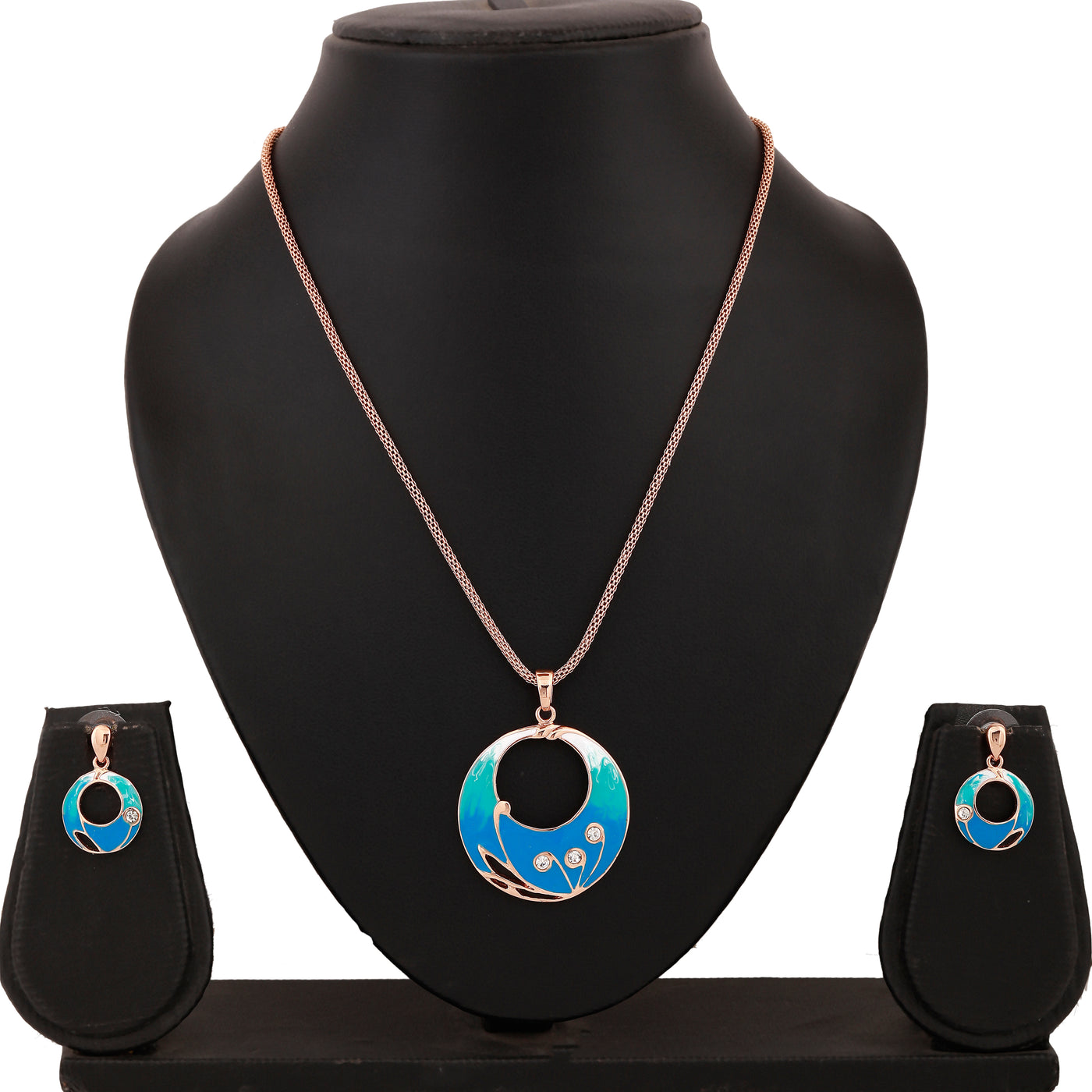 Estele Rose Gold Plated Circular Designer Necklace Set for Women