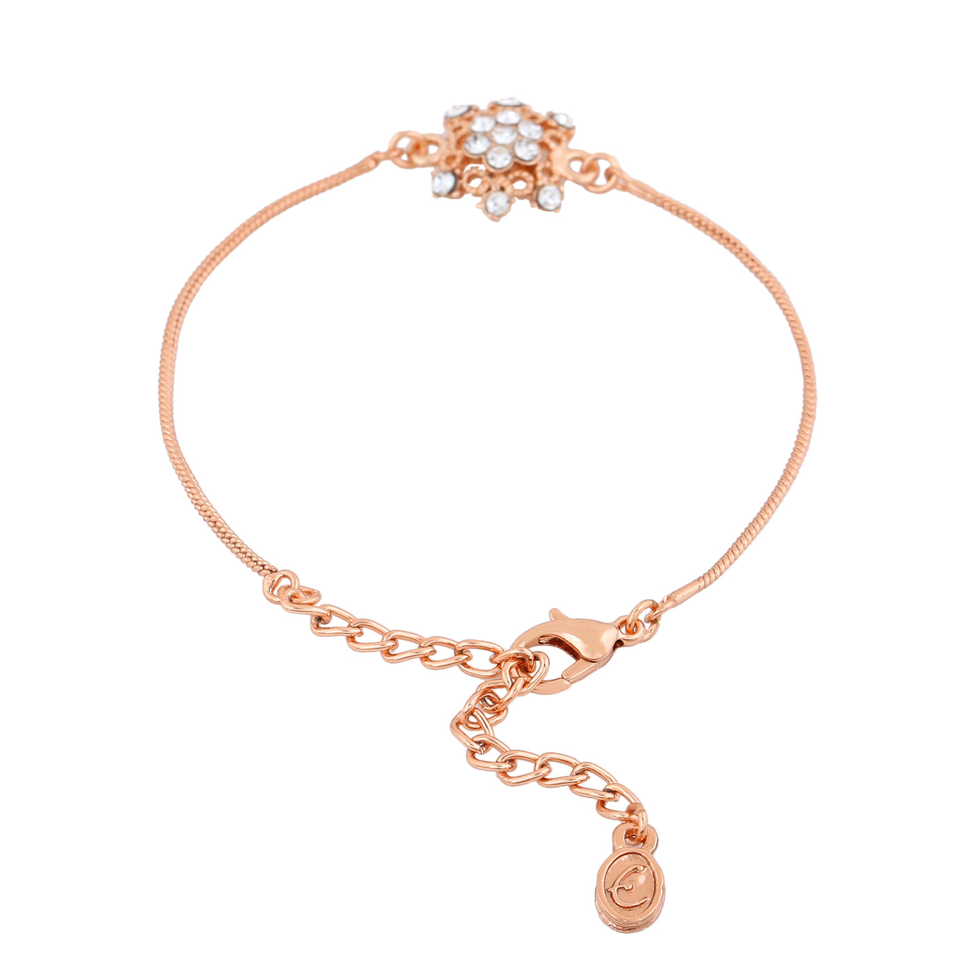 Estele Rose Gold Plated Flower Designer Bracelet with Crystals for Women