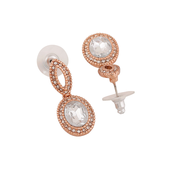 Estele Rose Gold Plated Sparkling Drop Earrings with Crystals for Women