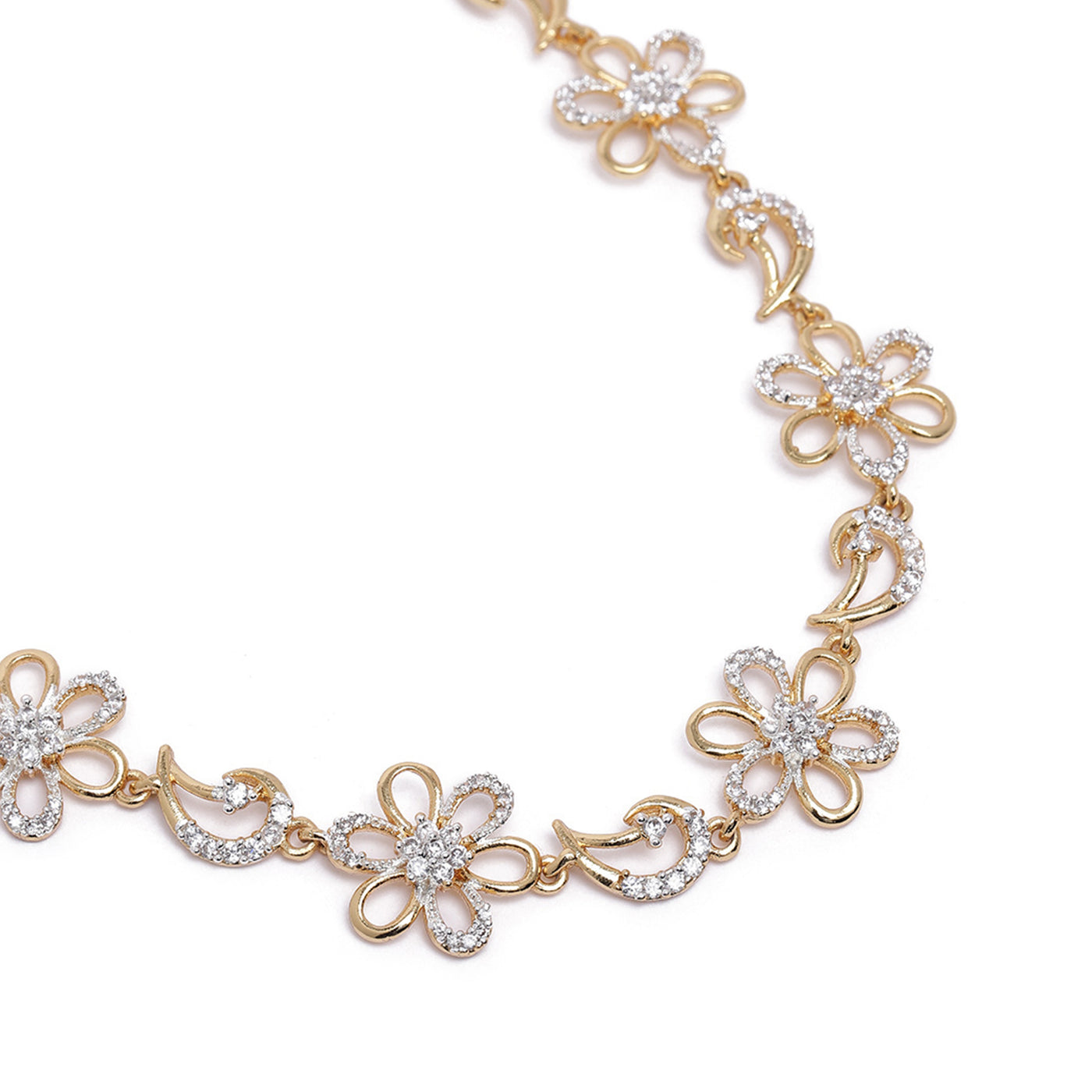 Estele Gold Plated CZ Bloom Designer Necklace Set for Women