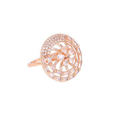 Estele Rose Gold Plated CZ Flower Designer Finger Ring for Women(Adjustable)