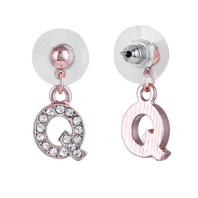 Estele Rose Gold Plated Magnificent Medium 'Q' Letter Earrings with Crystals for Women