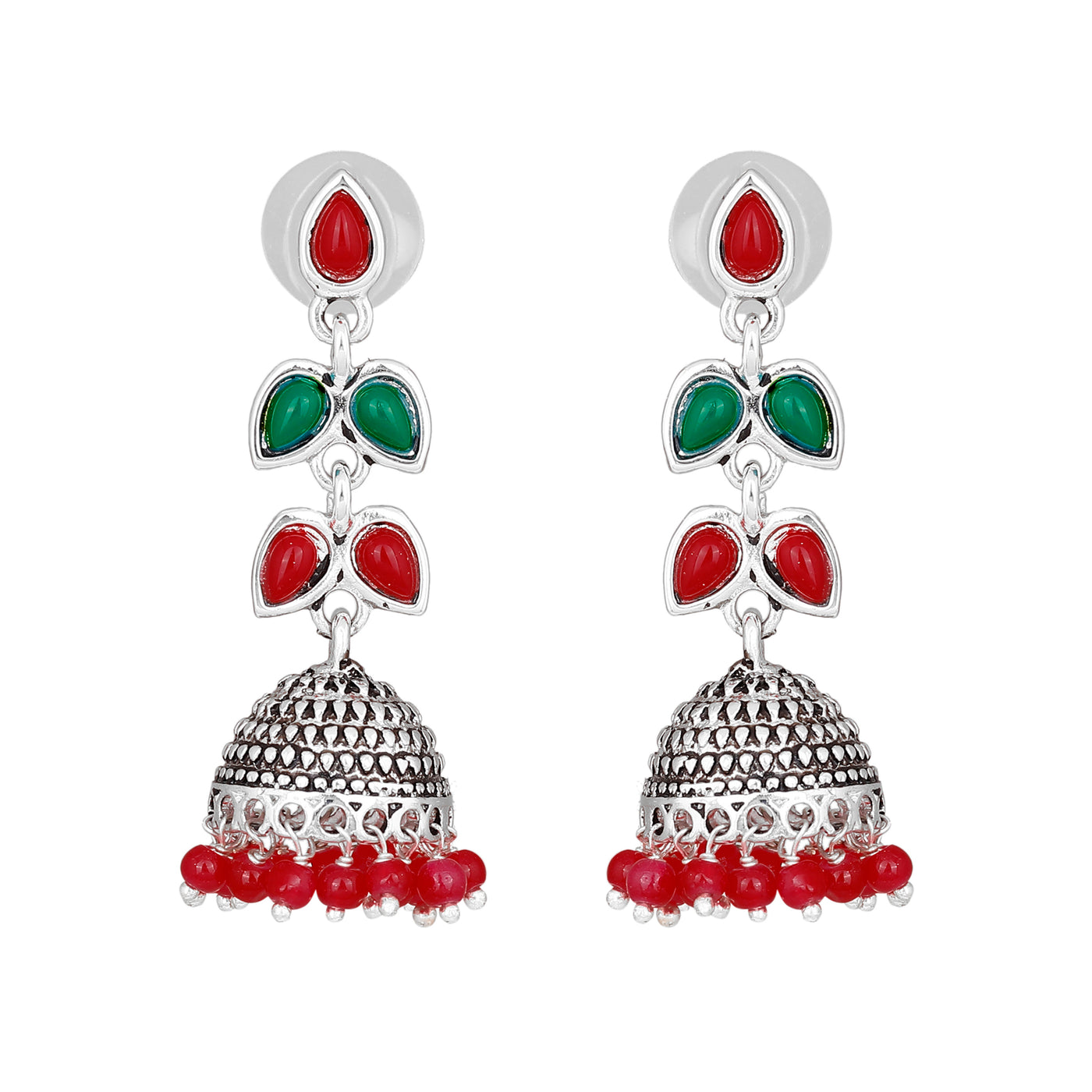 Red colour pearl drop Jhumka Earrings