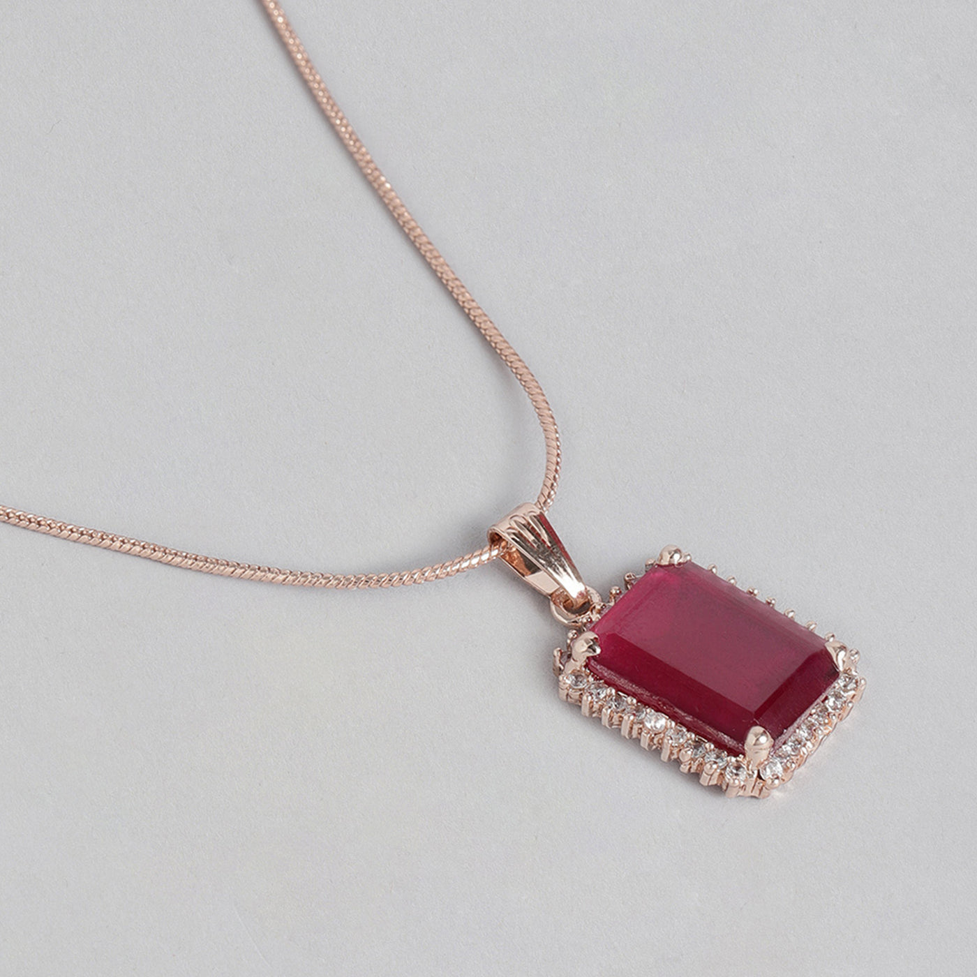 Estele Rose Gold Plated CZ Attractive Square Designer Pendant Set with Ruby Crystals for Women