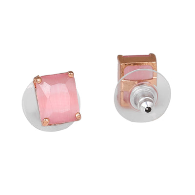 Estele Rose Gold Plated CZ Square Designer Pendant set with Mint Pink Stones for Women