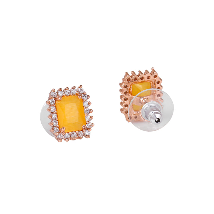 Estele Rose Gold Plated CZ Square Designer Pendant Set with Yellow Stones for Women