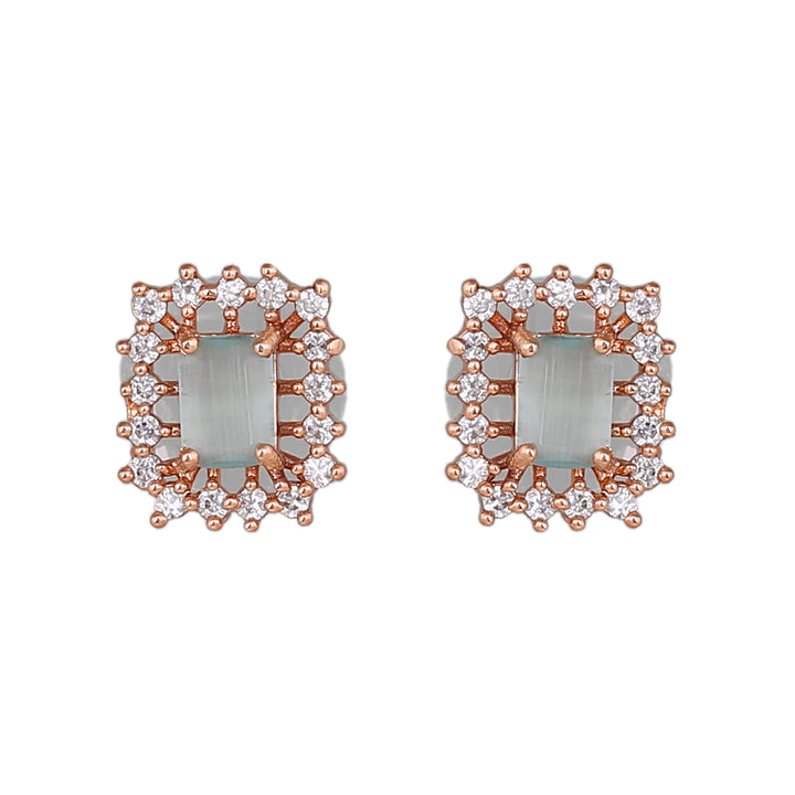 Estele Rose Gold Plated CZ Square Designer Pendant set with Mint Green Stones for Women