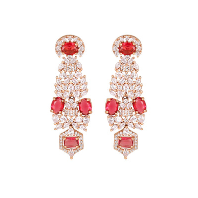 Estele Rose Gold Plated CZ Resplendent Designer Necklace Set with Ruby Crystals for Women